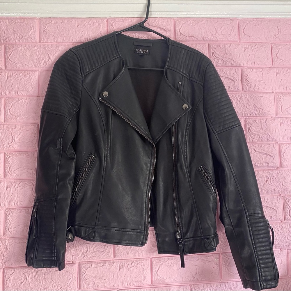 Topshop Black Faux Leather Moto Jacket